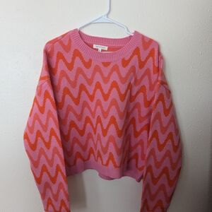 Pink and Orange Wave Knit Sweater - Unbranded